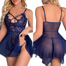 Nouveau en dames sexy lingerie vêtements de nuit femmes dentelle sexy nuisette robe babydoll Dr maille femme lingerie ensemble vêtements érotiques Y6UN #