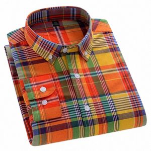 Nieuw in Shirt Fi 100% Pure Cott Lg-Sleeve Shirts voor Mannen Slim Fit Casual Plain Shirt Zachte Plaid Gestreepte Designer Kleding M8ED #