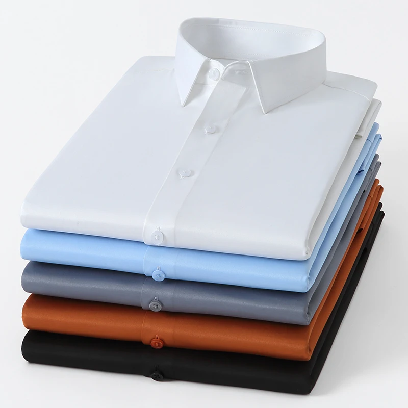 Neu im Hemd langärmelte Hemden für Männer einfache Hemd formelle Bürokleidung weiche elastische farbige Tops Seiden Schlanker Fit Hemd