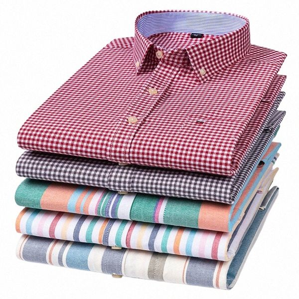 Nuevo en camisa de talla grande 7XL 100% Cott camisas de manga LG para hombres camisa formal ajustada a cuadros camisa lisa Oxford ropa de oficina C8mD #