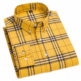 Nieuw in shirt100% cott lg mouwen voor mannen slim fit casual shirt fi vintage streetwear elegante zachte geruite kleding J4Gz #