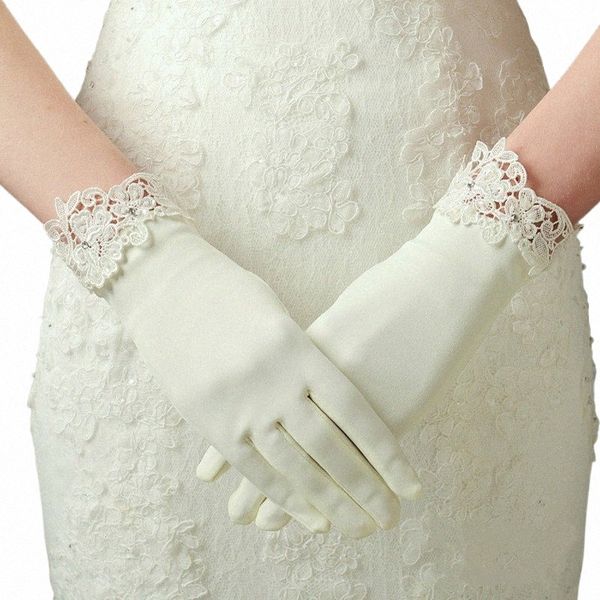 Nuevo en stock Satin Finger Gloves Women Accesorios de boda 23x3#