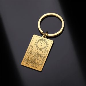 Nieuw in tarotkaarten Keychains De grote Arcana hanger Keyring vintage amulet veel geluk sleutelring roestvrijstalen wiccan sieraden