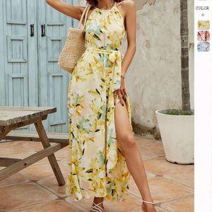 Nieuwe onafhankelijke zomer middele lengte rok slanke pasvorm geprinte vakantie jurk