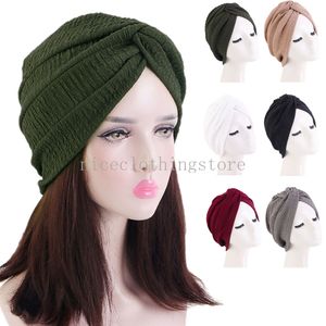 Nieuwe Indiase tulband vrouwen knoop Twist Beanies Bonnet Chemo Cap Moslim Haarverlies Haarverlies Cover Scarf Wrap Skullies Headscarf Hoofdkleding