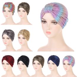 Nouveau Turban indien femmes plissé chimio casquette Baotou chapeau musulman couleur unie Hijab Bonnet perte de cheveux couverture Beanis tête écharpe chapeaux