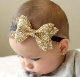 NOUVEAU Infantile Bébé Filles Grand Paillettes Brillant Paillettes Arc Bandeaux Noeud Toddler Printemps Stretchy Hairwrap Enfants Princesse AccessoiresZZ