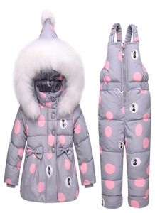 Nouveau bébé bébé hiver manteau Snowsuit canard vers le bas enfant en bas âge filles tenues d'hiver vêtements de neige combinaison Bowknot à pois veste à capuche LJ5173160