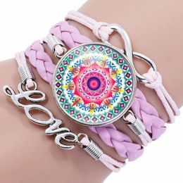 Infinity mandala armbanden multilayer wrap bloem glazen cabochon armband voor vrouwen kinderen vriendschap mode sieraden wil en zandig