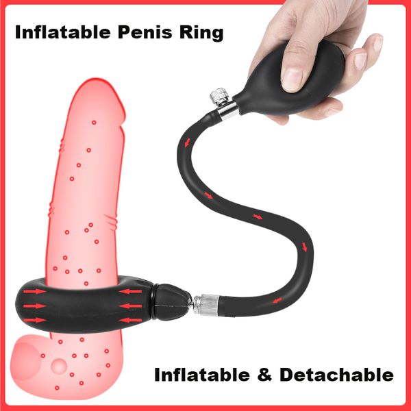 Nuevo anillo inflable para pene, desmontable, ajustable, agrandamiento de Semen, bloqueo de eyaculación retardada, juego para adultos, juguete sexy