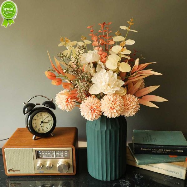 Nouveau INS nouveau bouquet artificiel pivoine pissenlit eucalyptus simulation de soie faux bouquet plante verte maison décoration de fête de mariage