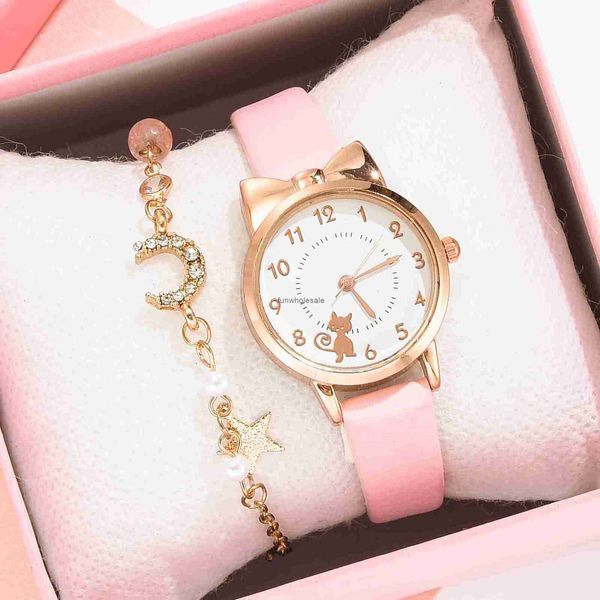 Ins – montre à quartz pour femmes, fraîche et ravissante, chat fille étudiante, bracelet étoile lune, ensemble combiné, nouvelle collection