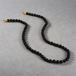 Nuevo estilo de Instagram Collar de ágata negra simple Chapado en cobre 18k Oro verdadero Luz de lujo Cadena de collar de cuentas redondas retro de alto grado para mujeres