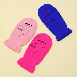 Nouvelle célébrité Internet CSGO même style trois trous tricotés avec un motif de fusil masculin et féminin pour la protection chaude du cou chapeau d'équitation de ski 336291