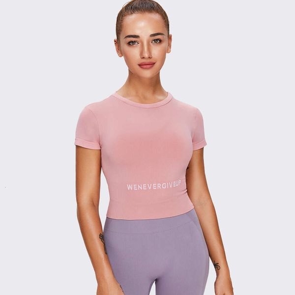 Nouvelle célébrité Internet Suisse à manches courtes de yoga sans couture, t-shirt à ajustement serré, Top de sport féminin F41734