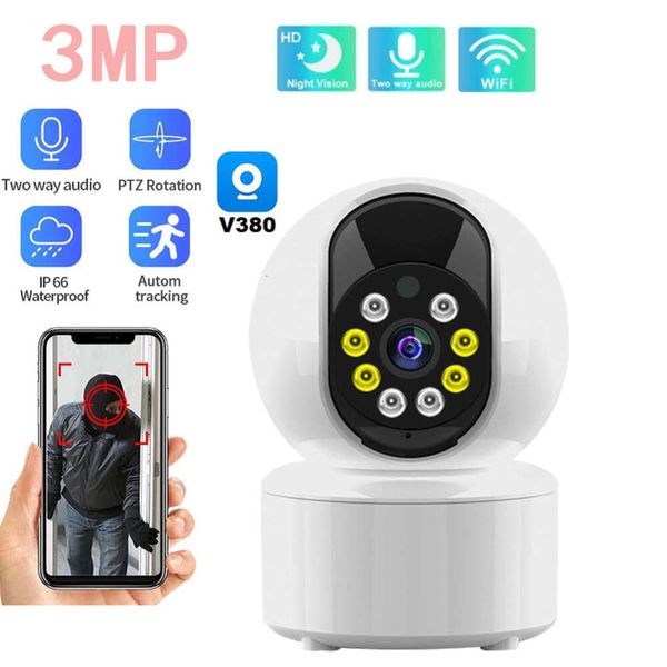 Nueva cámara IP WIFI 3MP Mini Pan/Tilt Wifi cámara IP seguimiento automático Audio bidireccional detección de movimiento acceso remoto Monitor de bebé V380