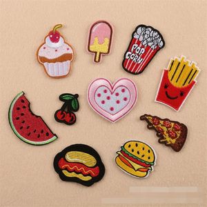 Nouveau fer sur patchs bricolage brodé Patch autocollant pour vêtements vêtements tissu Badges couture pop-corn glace cerise design250E