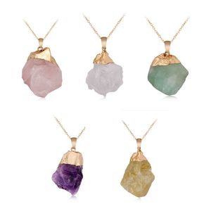 Colliers avec pendentif en pierre naturelle irrégulière, cristal Quartz, guérison, plaqué or, avec chaîne, bijoux de Style Original pour femmes et hommes