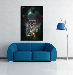 Nieuwe IT -film Pennywise Stephen King Horror Art Canvas Poster Moderne HD Print Oil Painting Wall Art Picture Poster voor ROO4387144