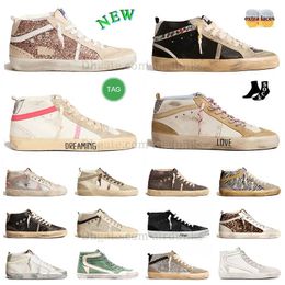 Nuevas marcas de Italia Zapatos casuales Golden Mid Slide Star Zapatillas altas Mujer rosa negro plata brillo Diapositiva clásica Blanco Do-old Dirty Diseñador zapatillas famosas