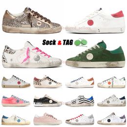 Nouvelle-Italie Fashion Golden Sneakers Super Hi Star Casual Chores Luxury Goode Sequin Green White Do Old Dirty Shoe Men Femmes Véritable Cuir Pink Pink Loguers Trainers