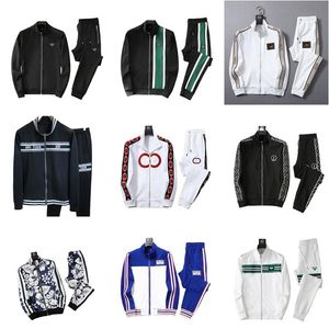 Nouveaux ensembles veste + pantalon quatre saisons mode hommes/femmes luxe sport loisirs marque costumes épissage couleur cardigan à capuche à manches longues vestes pantalons ensembles deux pièces