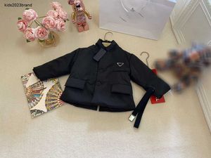 Nouvelles vestes pour enfants, décoration de logo géométrique, vêtements d'hiver pour enfants, taille 100-150 CM, manteau ample pour bébé avec ceinture, Oct15