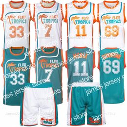 New Jackie Moon # 33 Coffee Black # 7 Downtown Malone # 69 Monix # 11 Flint Tropics Semi Pro Movie Jersey Shorts Set Men Cousued