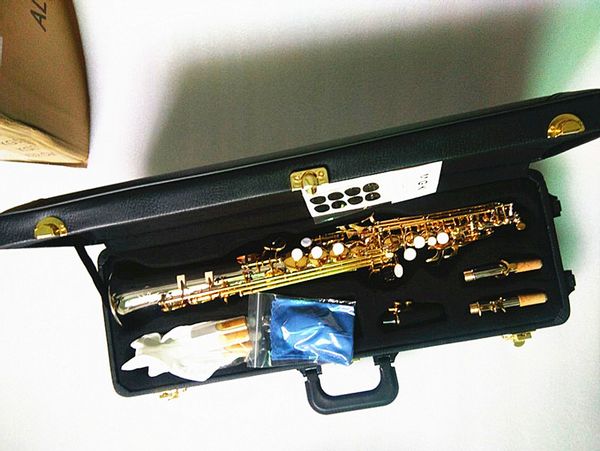 Nuevo Saxofón Soprano SS-W037 saxofón recto B instrumentos musicales planos saxofón latón niquelado plateado con estuche profesional