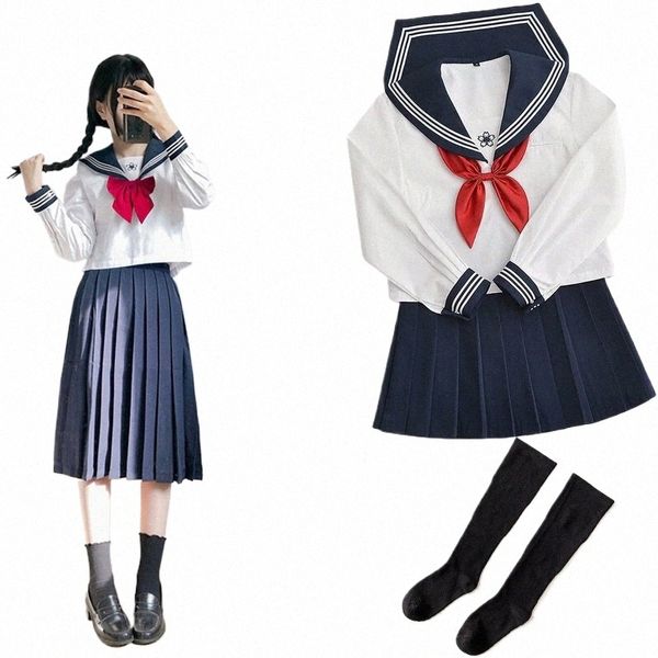 Nouveau Japon School Girls JK Uniformes Ensembles Uniformes scolaires Filles Sakura brodé hautes femmes Kansai Tie Sailor Costumes Uniformes XXL B2yt #
