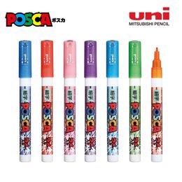 Nieuwe Japan Uni Marker 7-Color Set Fluorescerende Color Posca-serie Pop Poster Advertentiepen is niet eenvoudig om heldere kleuren te beperken