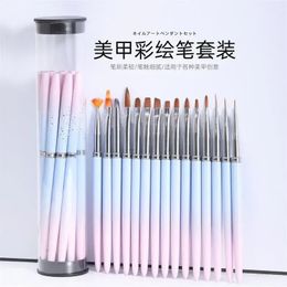 Nouveau japonais 15 pièces Gradient Rod Nail Color Drawing Cable Cable Halo Dye Phototherapy Brush Special Tool