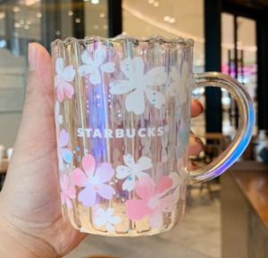 Nouveau japonais pétales de fleurs de cerisier Aurora Laser tasse en verre magique sakura rose tasse à café 355ML3852974