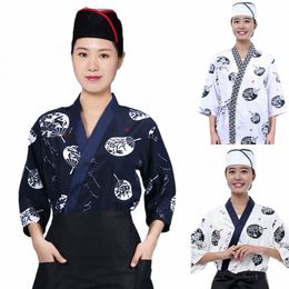 Nouvelle cuisine japonaise Sushi Chef Uniforme Kimo Izakaya Restaurant Teahouse Serveur Impression Salopette à manches mi-longues pour hommes et femmes U0K7 #