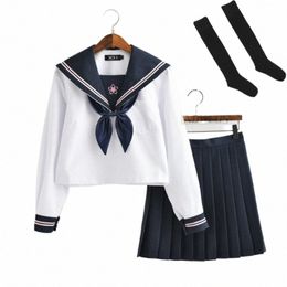 Nouvel uniforme JK japonais Définit les filles uniformes scolaires Sakura Pattern Top LG Sleeve Automne High School Women Sailor Daily Sailor Suit XXL A6ZT #