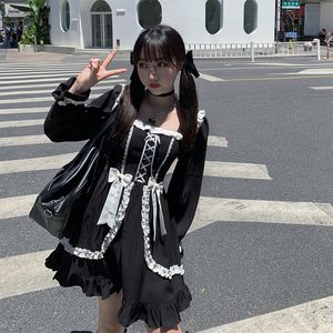 Nuevo vestido japonés Lolita gótico vendaje chica Vintage diseñador Mini vestido estilo japonés ropa Kawaii vestidos de otoño para mujeres 210303