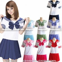 Nieuwe Japanse Schooluniformen Sailor Tops + Tie + Rok Marine Stijl Studenten Kleding Voor Meisje Plus Size Lala Cheerleader kleding D5Tp #