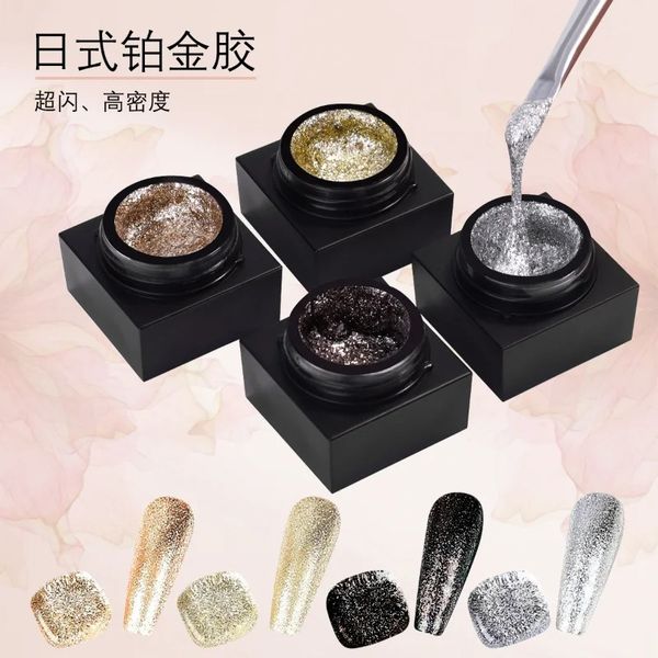 Nouveau gel de vernis à ongles flash de style japonais gel de ongle peint en métal en platine gel scintillant gel de vernis à ongles bordure