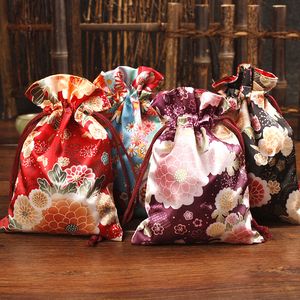 Nieuwe Japanse Stijl Gedrukt Vintage Gift Bag Sieraden Verpakking Pouch Kleine Kerstzakken Bruiloft Gunst Tassen 2 stks / partij