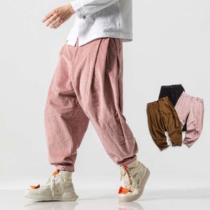 Pantalones informales holgados de gran tamaño para hombre, mallas de pana de Color liso, Retro, estilo japonés nuevos, para primavera y otoño