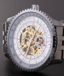Nieuwe Jaragar Relojes kijkt naar topmerk Mens Classic Roestvrij staal Self Wind Skeleton Mechanical Watch Fashion Cross Polship1671792