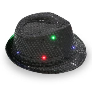Nouveaux chapeaux de Jazz clignotants, casquettes Fedora à paillettes, robe fantaisie, chapeaux de fête de danse, lampe unisexe Hip-Hop, casquette lumineuse