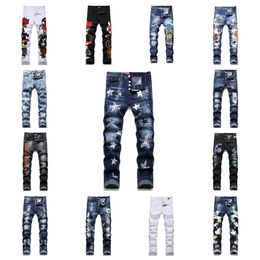 Nieuwe JEANS chino broek herenbroek Stretch nauwsluitende broek gewassen recht Skinny Borduursel Patchwork Gescheurd heren Trend Merk Motor JEANS-01