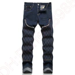 Nieuwe JEANS chino broek herenbroek Stretch nauwsluitende broek gewassen recht Skinny Borduursel Patchwork Gescheurd heren Trend Merk Motor JEANS-F15