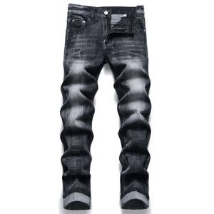 Nouveau JEANS pantalon chino pantalon homme pantalon Stretch près du corps lavé droit Skinny broderie Patchwork déchiré men281B