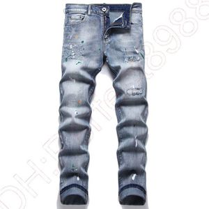 Nouveau JEANS pantalon chino pantalon homme pantalon Stretch près du corps lavé droit Skinny broderie Patchwork déchiré men317r