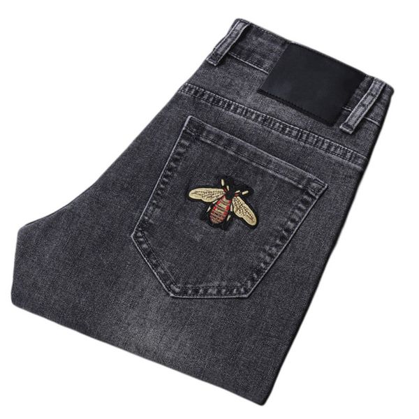 Nouveau JEANS chino Pantalons pantalons pour hommes Stretch Automne hiver jeans moulants pantalons en coton lavé droit affaires décontracté Petite Abeille broderie G8087G