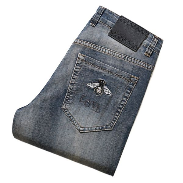 Nouveau JEANS chino Pantalons pantalons pour hommes Stretch Automne hiver jeans moulants pantalons en coton lavé droit affaires décontracté Petite Abeille broderie G8083G