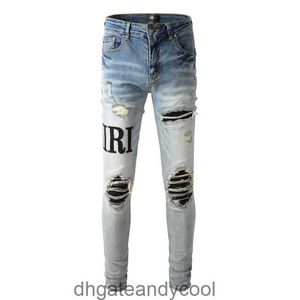 Nieuwe Jeans Designer Broek Man FOG Denim Modemerk Letter Amirres Patch Gewassen Oud Gat High Street Slim Fit Lichte Small Foot Jeans Heren DMCZ