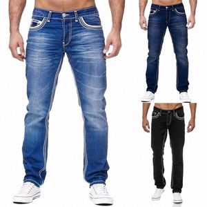 Nieuwe Jeans Heren Rechte Klassieke Blauwe en Zwarte Jeans Lente en Zomer Boyfriend Losse Wijde Pijpen Heren Casual Denim Broek U1Lt#